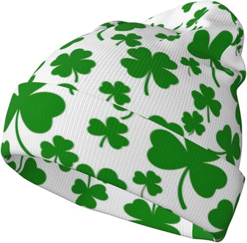 St. Patrick's Green Plaid Knit Beanie Hats for Women Men Shamrocks Cap Soft Winter Hat Warm Breathable Everyday Style in Saudi Arabia