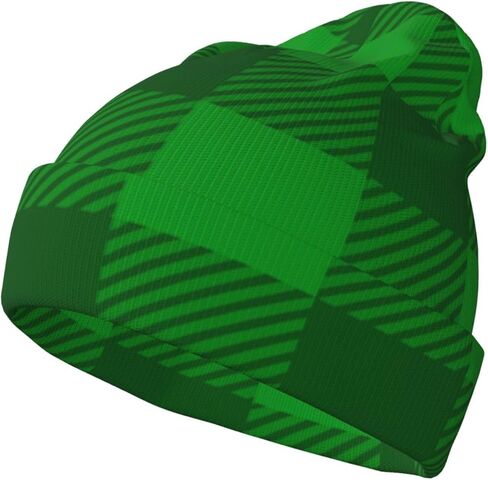St. Patrick's Green Plaid Knit Beanie Hats for Women Men Shamrocks Cap Soft Winter Hat Warm Breathable Everyday Style in Saudi Arabia