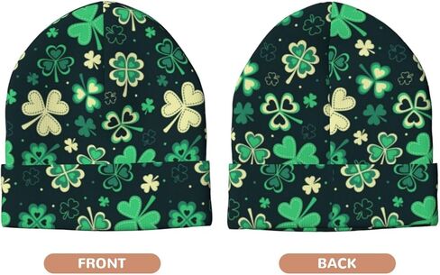 St. Patrick's Green Plaid Knit Beanie Hats for Women Men Shamrocks Cap Soft Winter Hat Warm Breathable Everyday Style in Saudi Arabia