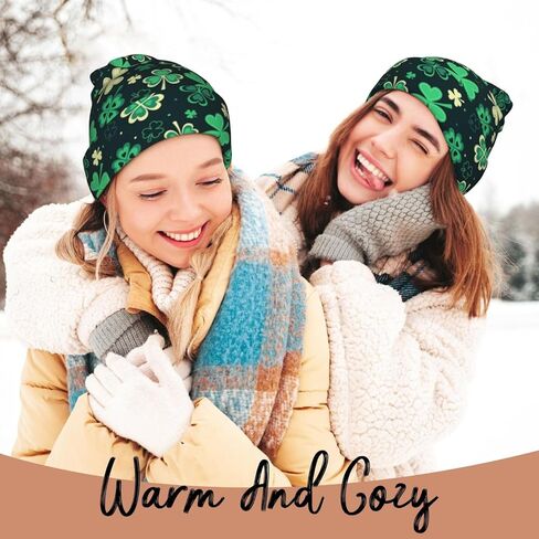 St. Patrick's Green Plaid Knit Beanie Hats for Women Men Shamrocks Cap Soft Winter Hat Warm Breathable Everyday Style in Saudi Arabia
