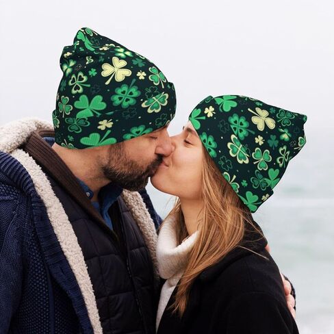 St. Patrick's Green Plaid Knit Beanie Hats for Women Men Shamrocks Cap Soft Winter Hat Warm Breathable Everyday Style in Saudi Arabia