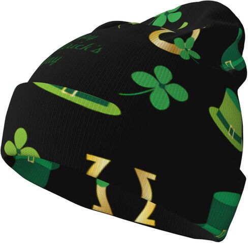 St. Patrick's Green Plaid Knit Beanie Hats for Women Men Shamrocks Cap Soft Winter Hat Warm Breathable Everyday Style in Saudi Arabia