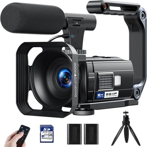 كاميرا فيديو كاميرا فيديو، 4K 56 ميجابكسل بعدسة مزدوجة واي فاي 3 بوصة 270 درجة قابلة للدوران 16X شاشة لمس رقمية وكاميرا تسجيل فيديو يوتيوب بودكاست مسجل كاميرا مع بطاقة SD 64 جيجابايت، ميكروفون، جهاز تحكم عن بعد، حامل ثلاثي الأرجل in Kuwait