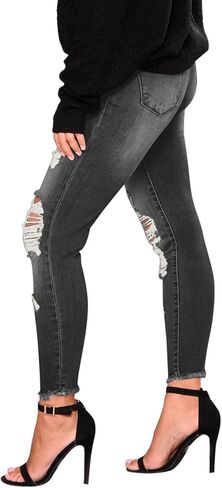 Women's Mid Waisted Jeans Trendy Distressed Stretch Ripped Butt Lift Denim Pants (Pack of 2) in Saudi Arabia