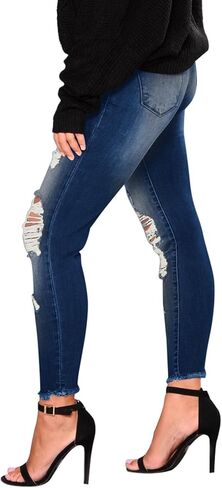 Women's Mid Waisted Jeans Trendy Distressed Stretch Ripped Butt Lift Denim Pants (Pack of 2) in Saudi Arabia