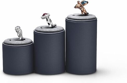 PU Leather Ring Display Stand 3 Piece Cylindrical Jewelry Showcase Ring Display(Dark gray) in Saudi Arabia