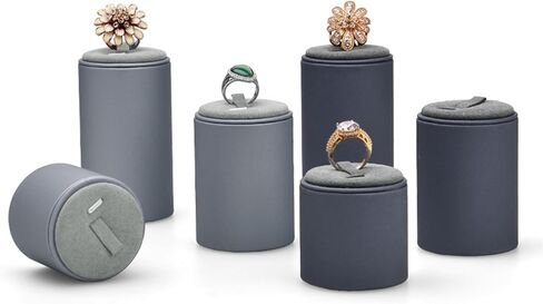 PU Leather Ring Display Stand 3 Piece Cylindrical Jewelry Showcase Ring Display(Dark gray) in Saudi Arabia
