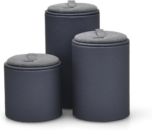 PU Leather Ring Display Stand 3 Piece Cylindrical Jewelry Showcase Ring Display(Dark gray) in Saudi Arabia