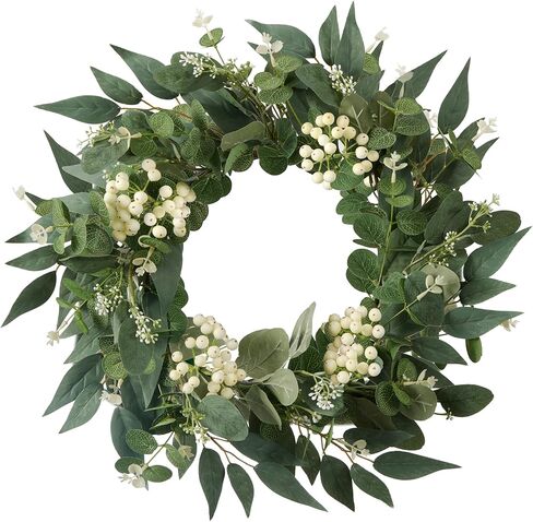 18 Inchspring Wreaths for Front Door Eucalyptus Hydrangea Wreath Summer Greenery Wreath for Front Door for All Seasons Artifical Outdoor Wreaths Weatherproof for Wall Farmhouse Porch Patio Home Decor in Saudi Arabia