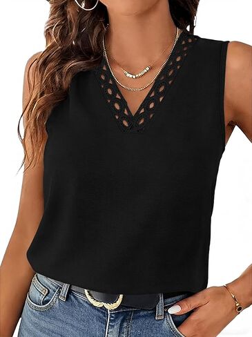 Sipaya Tank Top for Women Trendy Beach Vacation Clothes Lace Tops for Women V Neck Summer Outfits Sleeveless Boho Tops in Saudi Arabia