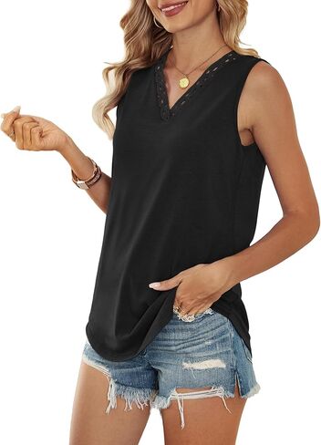 Sipaya Tank Top for Women Trendy Beach Vacation Clothes Lace Tops for Women V Neck Summer Outfits Sleeveless Boho Tops in Kuwait