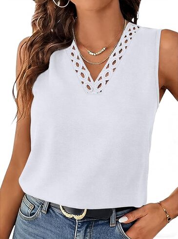 Sipaya Tank Top for Women Trendy Beach Vacation Clothes Lace Tops for Women V Neck Summer Outfits Sleeveless Boho Tops in Kuwait