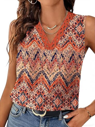Sipaya Tank Top for Women Trendy Beach Vacation Clothes Lace Tops for Women V Neck Summer Outfits Sleeveless Boho Tops in Kuwait