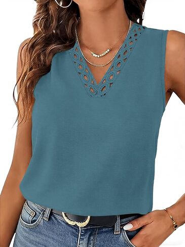 Sipaya Tank Top for Women Trendy Beach Vacation Clothes Lace Tops for Women V Neck Summer Outfits Sleeveless Boho Tops in Kuwait