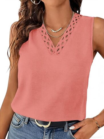 Sipaya Tank Top for Women Trendy Beach Vacation Clothes Lace Tops for Women V Neck Summer Outfits Sleeveless Boho Tops in Kuwait