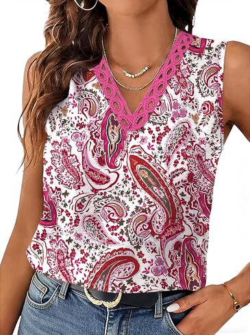 Sipaya Tank Top for Women Trendy Beach Vacation Clothes Lace Tops for Women V Neck Summer Outfits Sleeveless Boho Tops in Kuwait