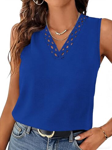 Sipaya Tank Top for Women Trendy Beach Vacation Clothes Lace Tops for Women V Neck Summer Outfits Sleeveless Boho Tops in Kuwait