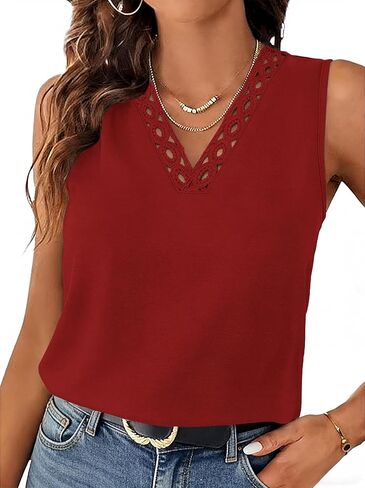 Sipaya Tank Top for Women Trendy Beach Vacation Clothes Lace Tops for Women V Neck Summer Outfits Sleeveless Boho Tops in Kuwait