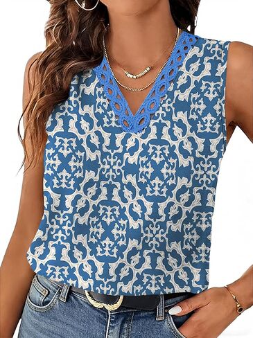 Sipaya Tank Top for Women Trendy Beach Vacation Clothes Lace Tops for Women V Neck Summer Outfits Sleeveless Boho Tops in Kuwait