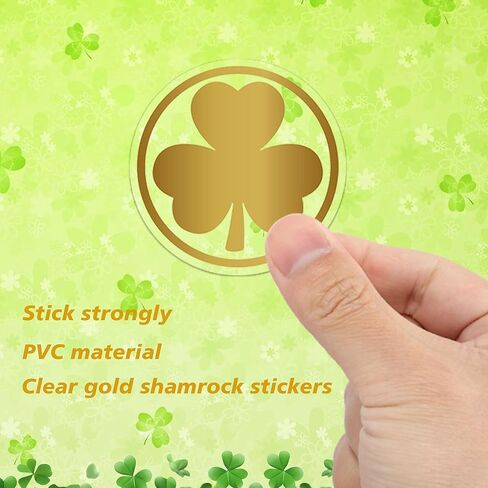 Lucleag 360 PCS Glitter Gold St. Patrick's Day Stickers for Envelopes, Golden Shamrock Stickers Gold Clover Sticker for St. Patrick's Day Envelope Seal Gift Present Party Supplies, 1.5 in in Saudi Arabia