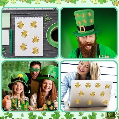 Lucleag 360 PCS Glitter Gold St. Patrick's Day Stickers for Envelopes, Golden Shamrock Stickers Gold Clover Sticker for St. Patrick's Day Envelope Seal Gift Present Party Supplies, 1.5 in in Saudi Arabia