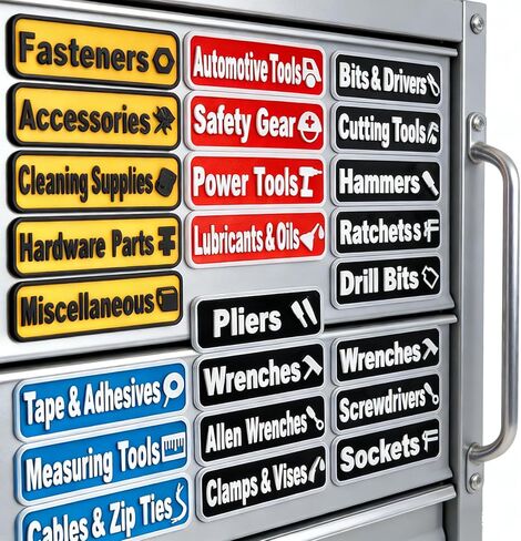 24 PCS Magnetic Tool Box Labels | 3D-Printed Tool Organizer with Four-Color Coding | Strong Magnet for Tools Cabinets, Drawers & Steel Carts | Reusable, Quick-Identify Labels for Professionals & DIY in Saudi Arabia
