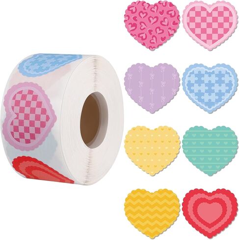 500 PCS Heart Stickers Roll, 8 Colors Self-Adhesive Writable Heart Labels Easter Decorative Sticker for Wedding Mother's Day Supplies(1.5×1.3in) in Saudi Arabia