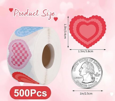 500 PCS Heart Stickers Roll, 8 Colors Self-Adhesive Writable Heart Labels Easter Decorative Sticker for Wedding Mother's Day Supplies(1.5×1.3in) in Saudi Arabia