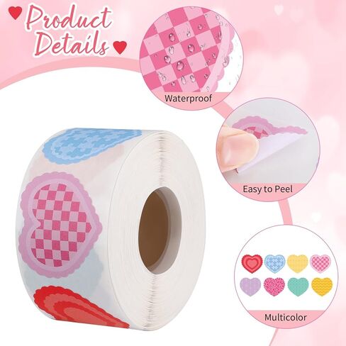 500 PCS Heart Stickers Roll, 8 Colors Self-Adhesive Writable Heart Labels Easter Decorative Sticker for Wedding Mother's Day Supplies(1.5×1.3in) in Saudi Arabia