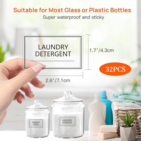 32PCS Laundry Room Labels Waterproof, Clear Laundry Labels for Jars, Transparent Stickers for Organizing Bottles, Detergent Dispensers & Storage Containers (2.8"X1.7") in Kuwait