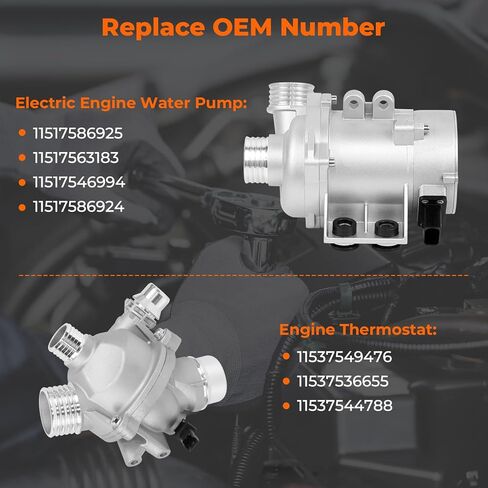 Electric Engine Water Pump 11517586925+Aluminium Thermostat 11537549476 Compatible with 2006-2012 BMW 128i 323i 325i 325xi 328i 328xi 330i 330xi 525i 525xi 528i 528xi 530i 530xi X3 X5 E91 E90 N51 3.0L in Kuwait