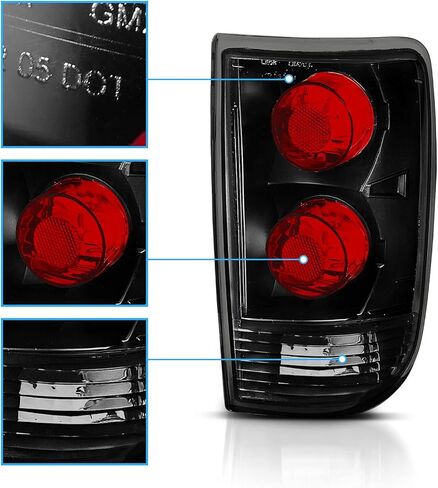 AmeriLite for 1995-2005 Chevy Blazer GMC Jimmy S-10 S-15 Dark Black Euro Tail Lights Aftermarket Brake Lamps Pair - Passenger and Driver Side in Saudi Arabia