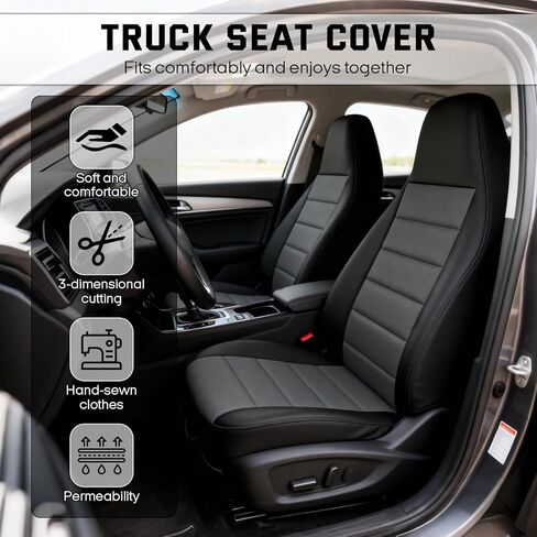 2Pcs Custom-Fit Front Seat Covers for Ford Ranger Pickup 2004-2012, 60/40 High Back Knitted and Stretch Fabric Seat Cover, High Elastic Lining and Breathable Cushion in Kuwait