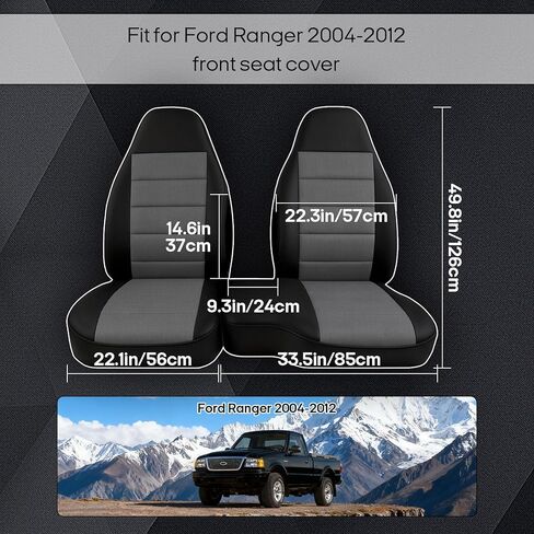 2Pcs Custom-Fit Front Seat Covers for Ford Ranger Pickup 2004-2012, 60/40 High Back Knitted and Stretch Fabric Seat Cover, High Elastic Lining and Breathable Cushion in Kuwait
