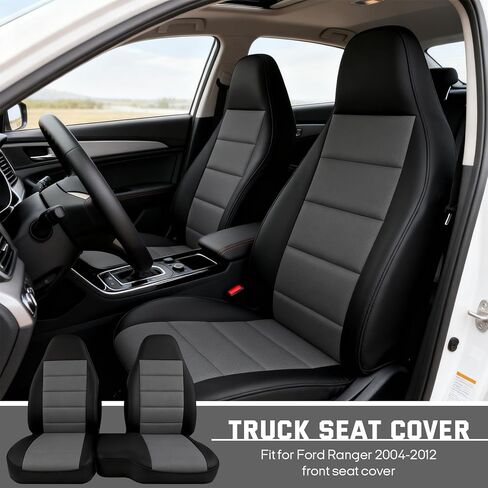 2Pcs Custom-Fit Front Seat Covers for Ford Ranger Pickup 2004-2012, 60/40 High Back Knitted and Stretch Fabric Seat Cover, High Elastic Lining and Breathable Cushion in Kuwait