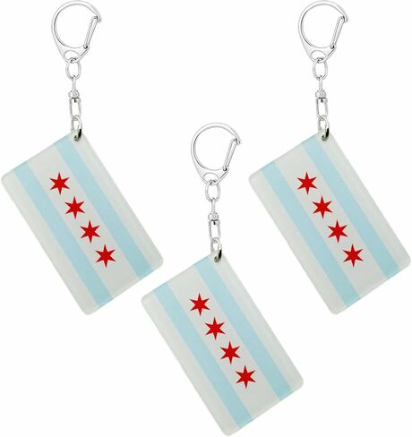 Chicago Flag Keychain - Double Sided Acrylic D Shape Chains Chicagoan Flags Key Chains Men and Women Style Car Key chain Gifts Decoration (3 Pcs) in Kuwait