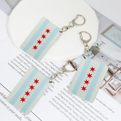 Chicago Flag Keychain - Double Sided Acrylic D Shape Chains Chicagoan Flags Key Chains Men and Women Style Car Key chain Gifts Decoration (3 Pcs) in Kuwait