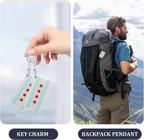 Chicago Flag Keychain - Double Sided Acrylic D Shape Chains Chicagoan Flags Key Chains Men and Women Style Car Key chain Gifts Decoration (3 Pcs) in Kuwait