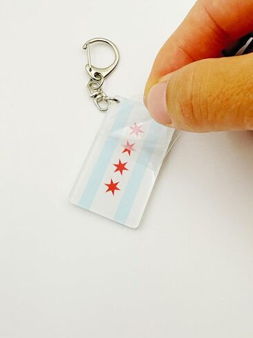 Chicago Flag Keychain - Double Sided Acrylic D Shape Chains Chicagoan Flags Key Chains Men and Women Style Car Key chain Gifts Decoration (3 Pcs) in Kuwait