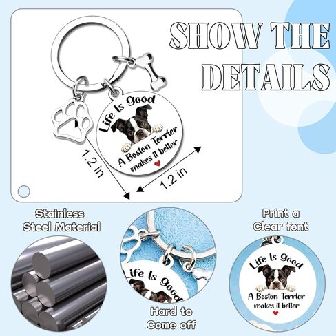 Boston Terrier Gifts for Women Men Boston Terrier Keychain Dog Mom Dog Dad Keychain Mother’s Day Valentine's Day Birthday Gift for Pet Owners Christmas Dogs Stocking Stuffers for Girls Boys in Kuwait