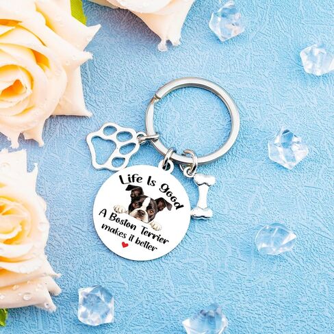 Boston Terrier Gifts for Women Men Boston Terrier Keychain Dog Mom Dog Dad Keychain Mother’s Day Valentine's Day Birthday Gift for Pet Owners Christmas Dogs Stocking Stuffers for Girls Boys in Kuwait