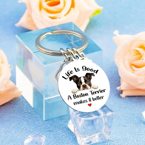 Boston Terrier Gifts for Women Men Boston Terrier Keychain Dog Mom Dog Dad Keychain Mother’s Day Valentine's Day Birthday Gift for Pet Owners Christmas Dogs Stocking Stuffers for Girls Boys in Kuwait