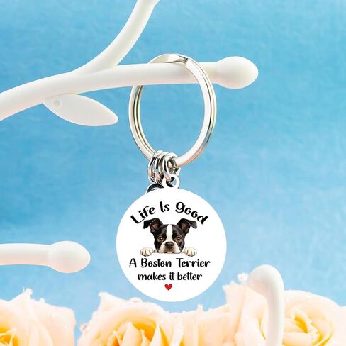 Boston Terrier Gifts for Women Men Boston Terrier Keychain Dog Mom Dog Dad Keychain Mother’s Day Valentine's Day Birthday Gift for Pet Owners Christmas Dogs Stocking Stuffers for Girls Boys in Kuwait