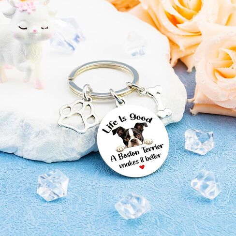Boston Terrier Gifts for Women Men Boston Terrier Keychain Dog Mom Dog Dad Keychain Mother’s Day Valentine's Day Birthday Gift for Pet Owners Christmas Dogs Stocking Stuffers for Girls Boys in Kuwait