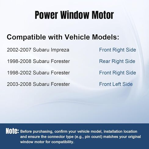 Passenger Right Side Power Window Lift Motor Compatible with 1998-2008 Subaru Forester, 02-07 Subaru Impreza 1998 1999 2000 2001 2002 2003 2004 2005 2006 2007 2008, 742-803 in Saudi Arabia