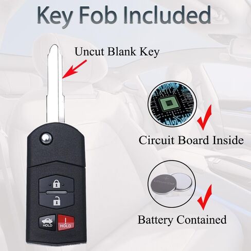 Flip Key Fob Replacement Remote Key Fit for 2010 2011 2012 2013 Mazda 3 Sedan 6 MX5 Miata 2010 2011 2012 2013 Keyless Entry Remote Control (BGBX1T478SKE125-01 BBM4-67-5RY) 4 Button in Saudi Arabia