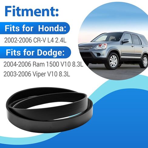 Engine Serpentine Drive Belt Fits for Honda 2002-2006 CR-V L4 2.4L Dodge 2004-2006 Ram 1500 2003-2006 Viper V10 8.3L Replaces K070683 1172000Q0F 31110RLF003 in Saudi Arabia