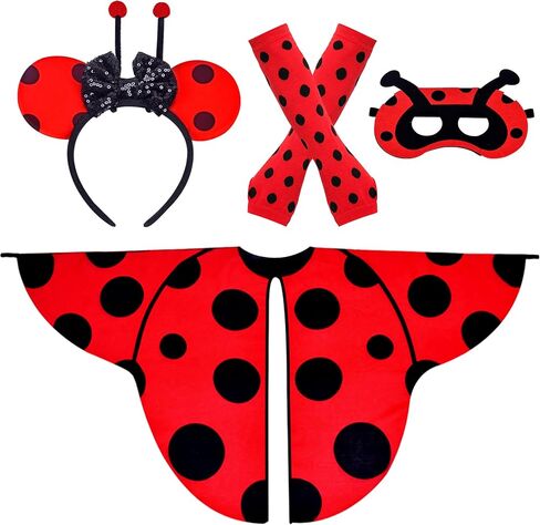 مجموعة أزياء الدعسوقة للفتيات - أجنحة، وعصابة رأس هوائي، ونظارات شمسية وقفازات بدون أصابع لحفلات الهالوين، للأعمار من 4 إلى 12 عامًا in Kuwait