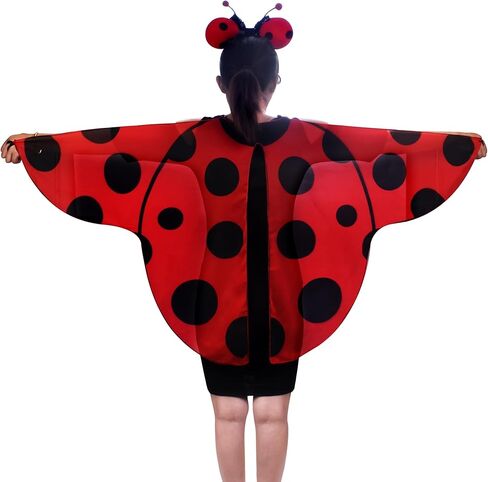 مجموعة أزياء الدعسوقة للفتيات - أجنحة، وعصابة رأس هوائي، ونظارات شمسية وقفازات بدون أصابع لحفلات الهالوين، للأعمار من 4 إلى 12 عامًا in Kuwait