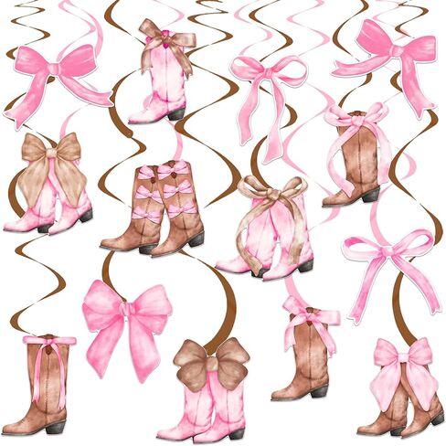 راعية البقر القوس أحذية معلقة الدوامات 20 قطعة Coquette راعية البقر زينة عيد ميلاد أحذية Bownot الغربية معلقة اللافتات الوردي روديو ديكور السقف لحفل الزفاف دش العازبة لوازم الحفلات in Saudi Arabia